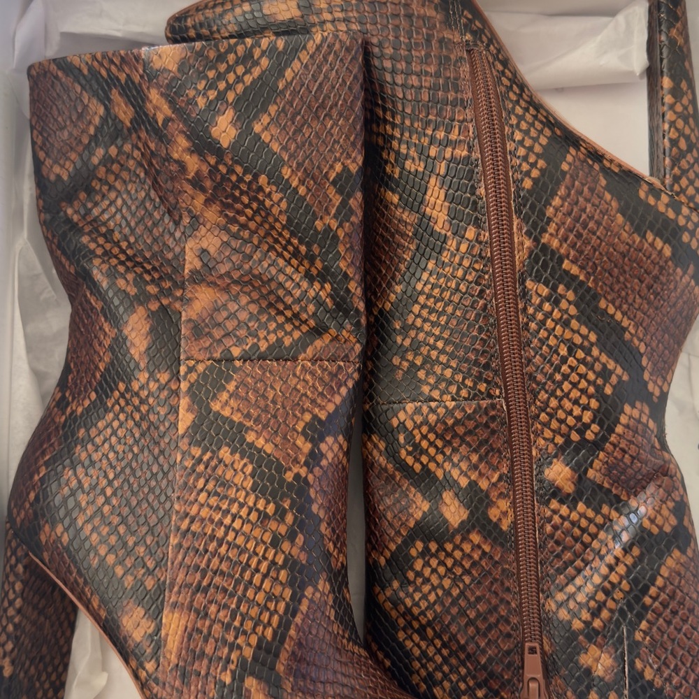 Aldo Brown Snake-Print Reptile Boot with Side Zip - Brand Unspecified